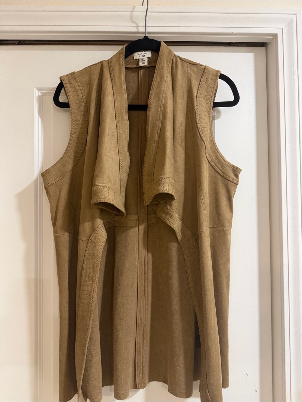 Marina Luna Tan Suede Sleeveless Trench Vest size medium